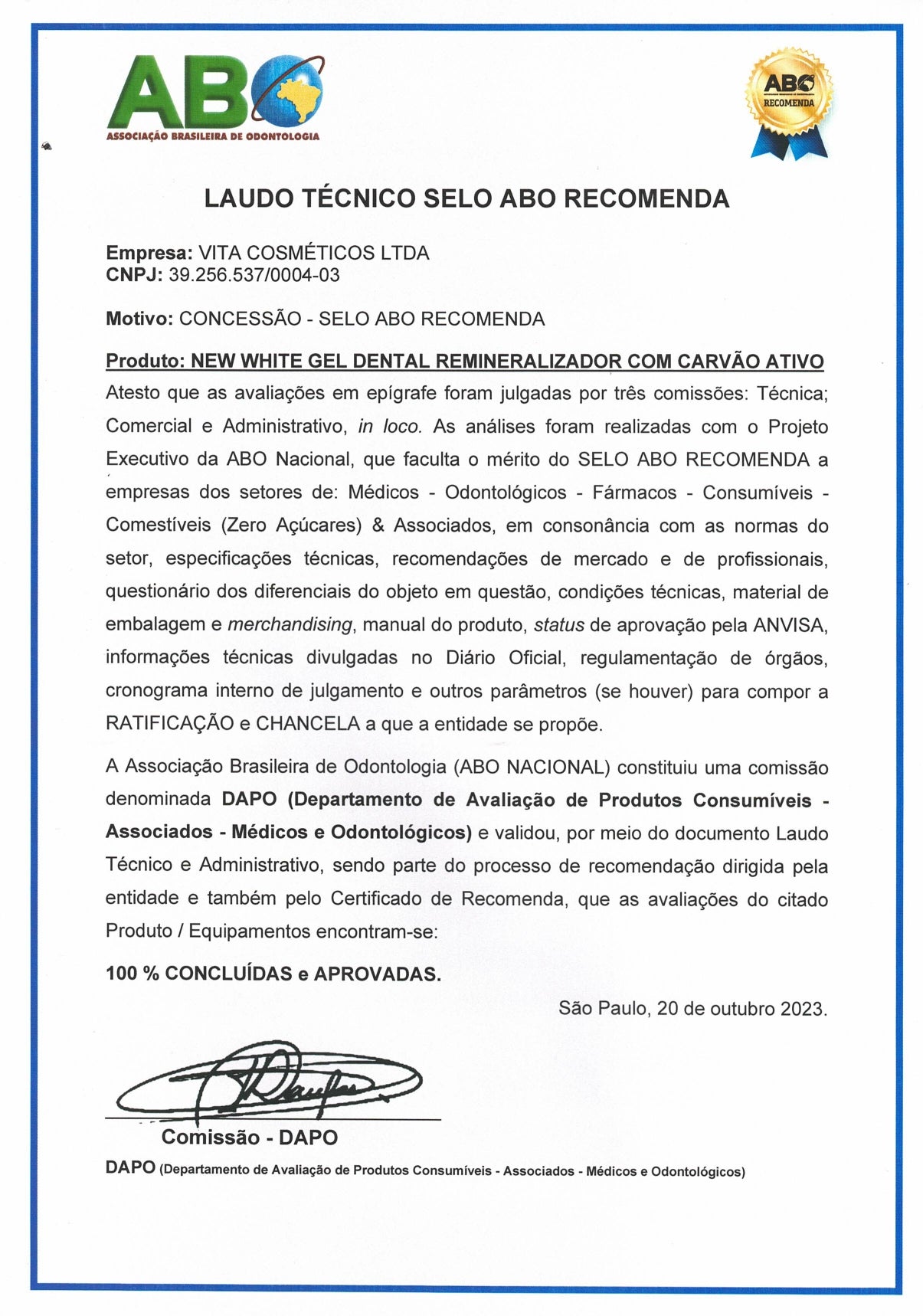 Documento de certificação ABO