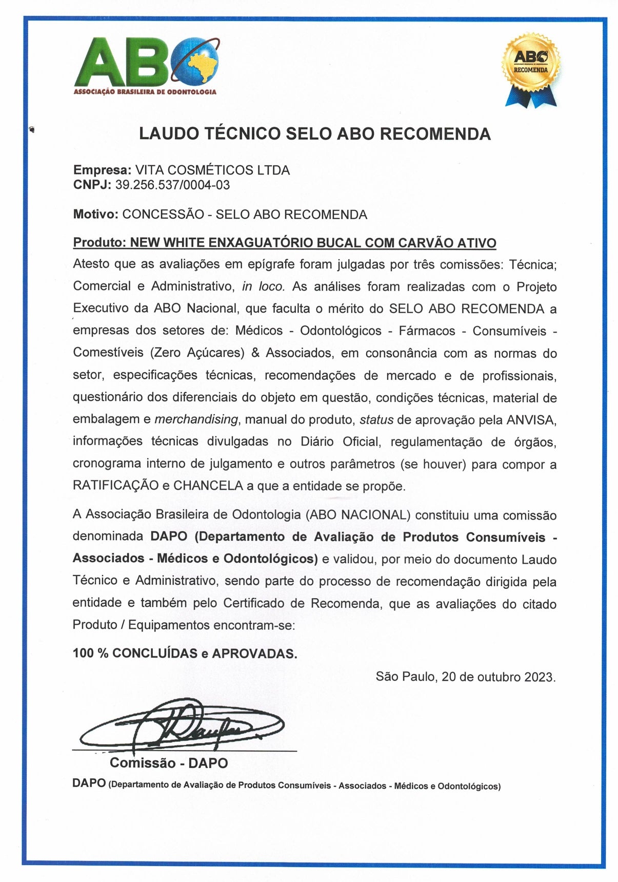 Documento de certificação ABO